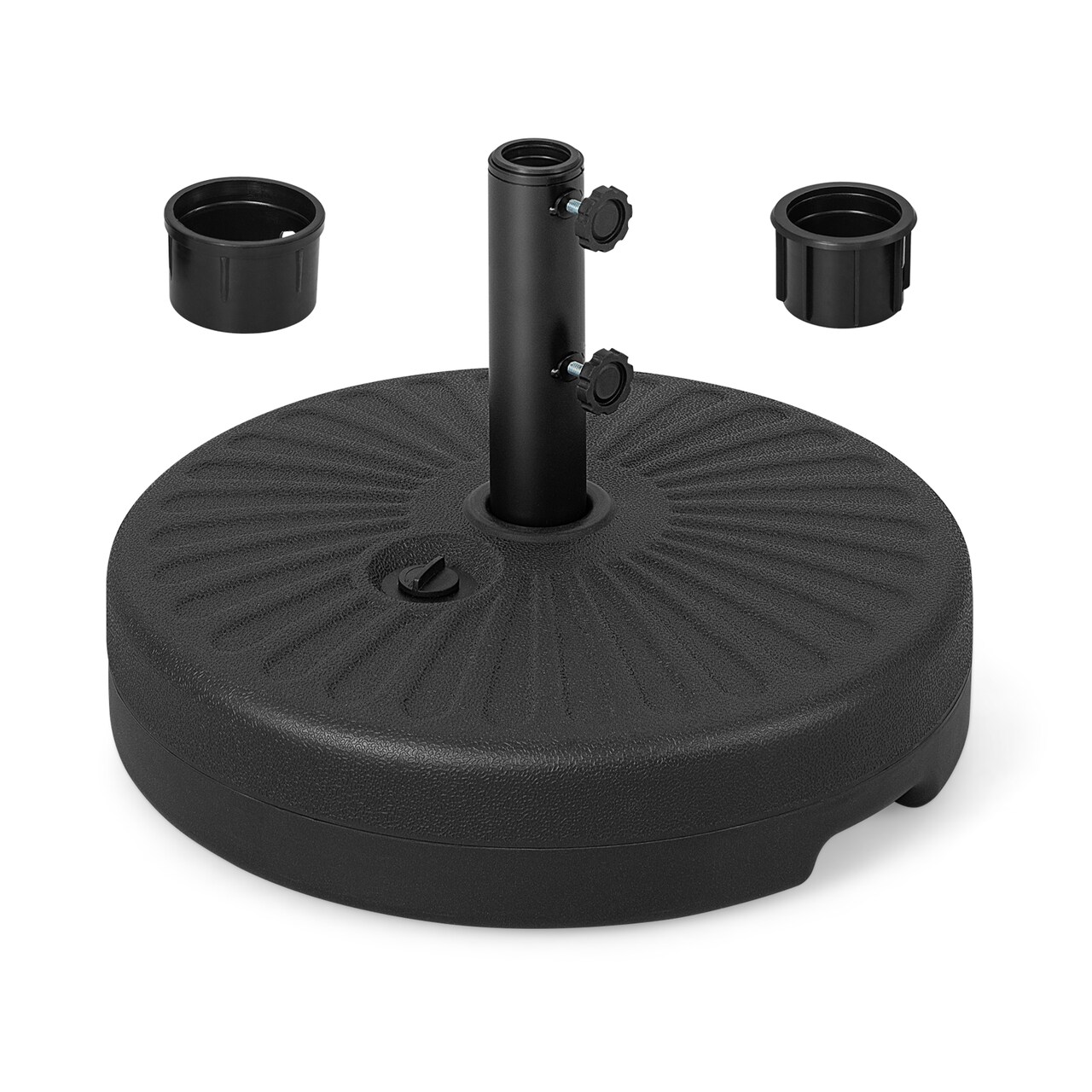 Black HDPE Patio Umbrella Base with Metal Pole and Refillable Design